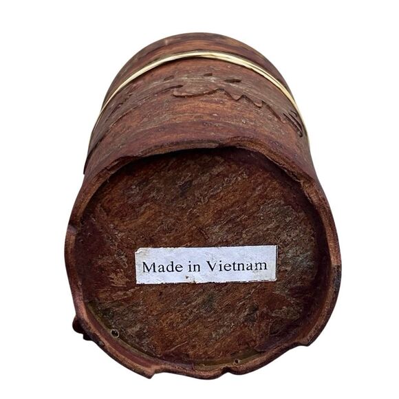 Vtg Hand Carved Cinnamon Bark Container 4.5" Brown W/ 2 Cinnamon Sticks Inside - Picture 10 of 13